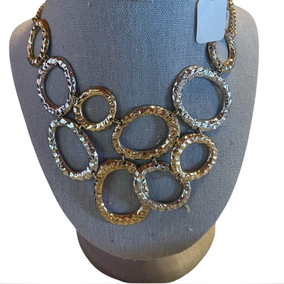 Tazza silver and gold hammered finish necklace Fashion Jewelry NWT MIXED METAL - Picture 1 of 13